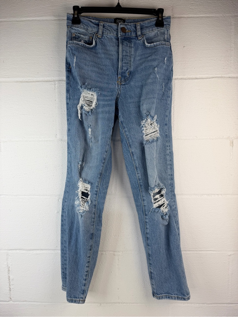 BDG Stretch High Rise Slim Straight Distressed Jeans, 25